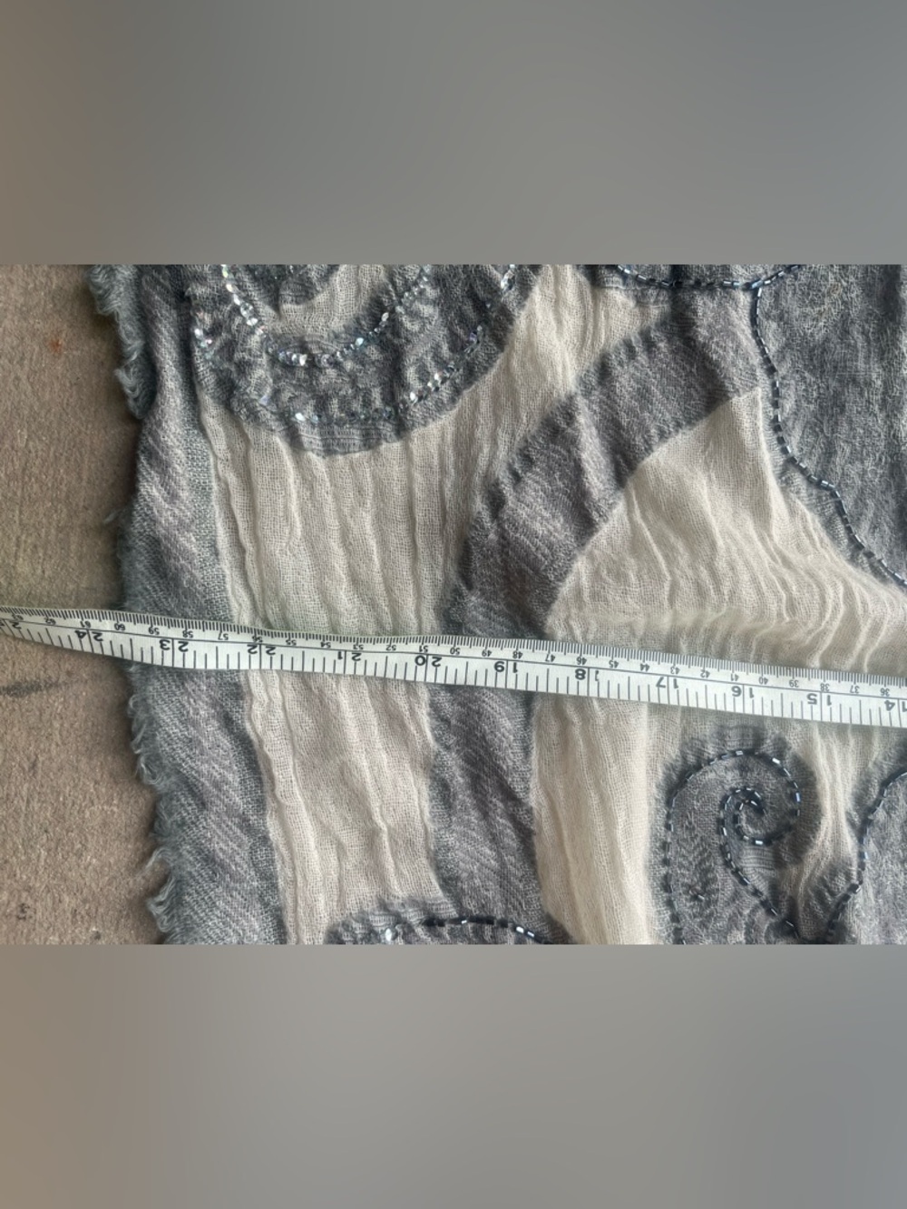 Ahujasons Gray & Cream Beaded Paisley Shawl Wrap - Picture 2 of 7